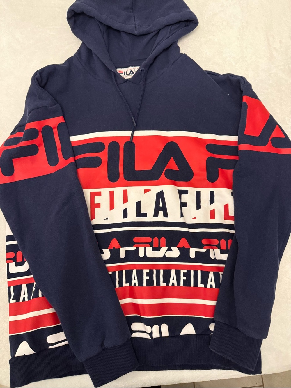 Fila Navy Blue Hoodie with Red and White Logo Tag